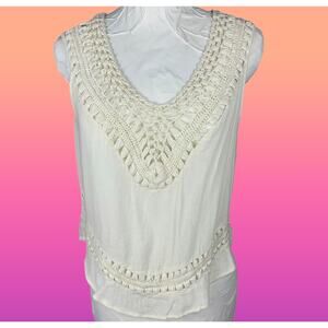 AE Cream Crochet Detail Boho Sleevless Tank Top Cover Up Sz Medium